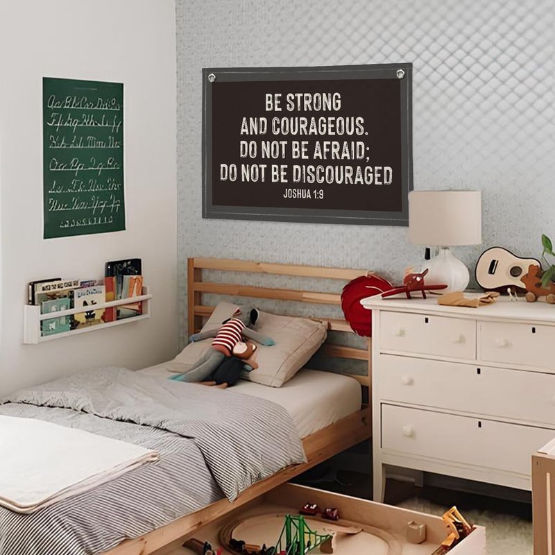 Wheatwin Christian Wall Art, Be Strong and Courageous Bible Verse Banner, Inspirational Linen Canvas Banner Wall Hanging Decor for Toddler Boys Room Nursery Playroom, Religious Gift for Kids - Image 4